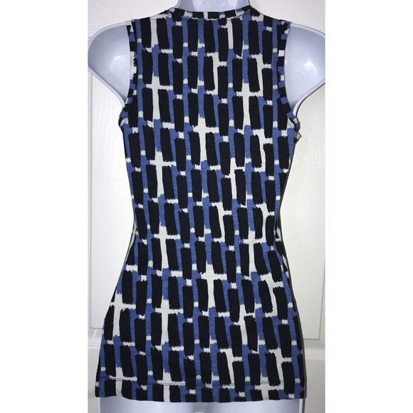 Banana Republic Blue Black White Ruffled Rayon Lyocell Knit Tank Sz XS - Picture 5 of 8